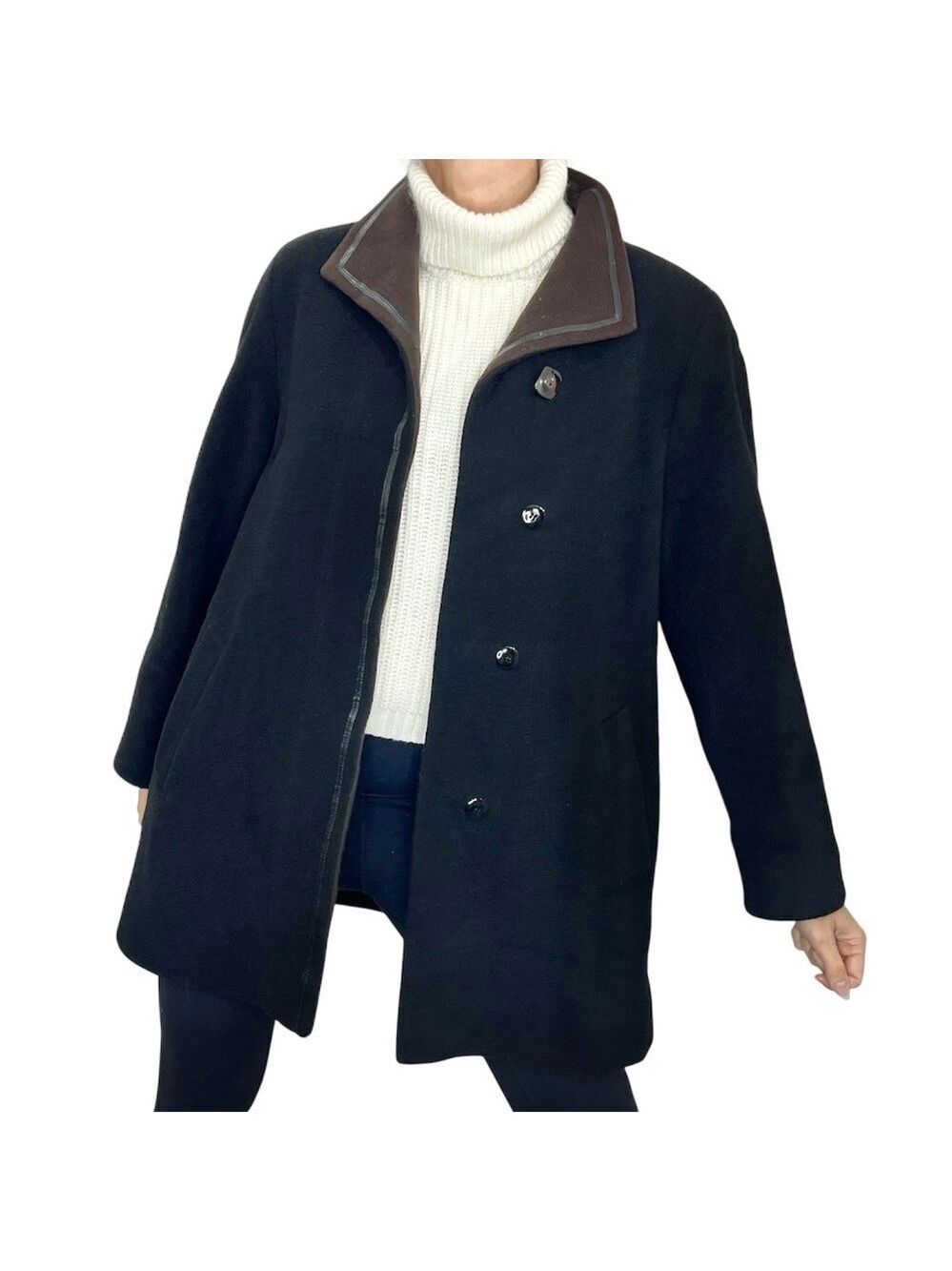 Vintage 90s Italian wool cashmere black brown mid length coat 12